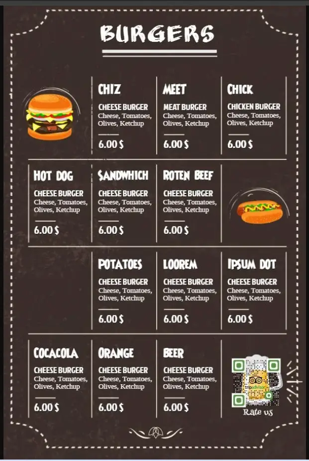 Burger Frites Menu