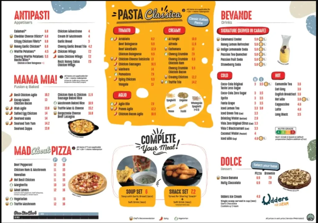 Pastamania Menu 