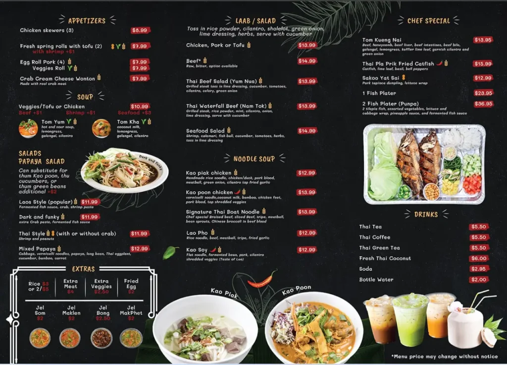 Saap Saap Thai Menu