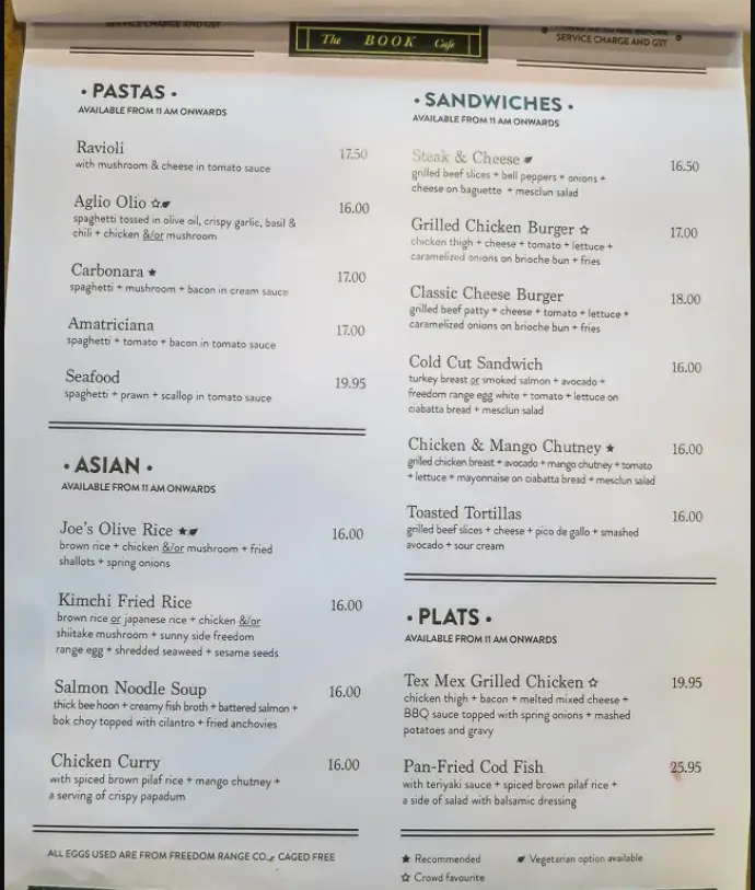 The Book Cafe Menu 