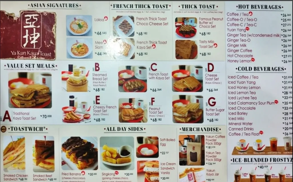 Ya Kun Kaya Toast Menu 